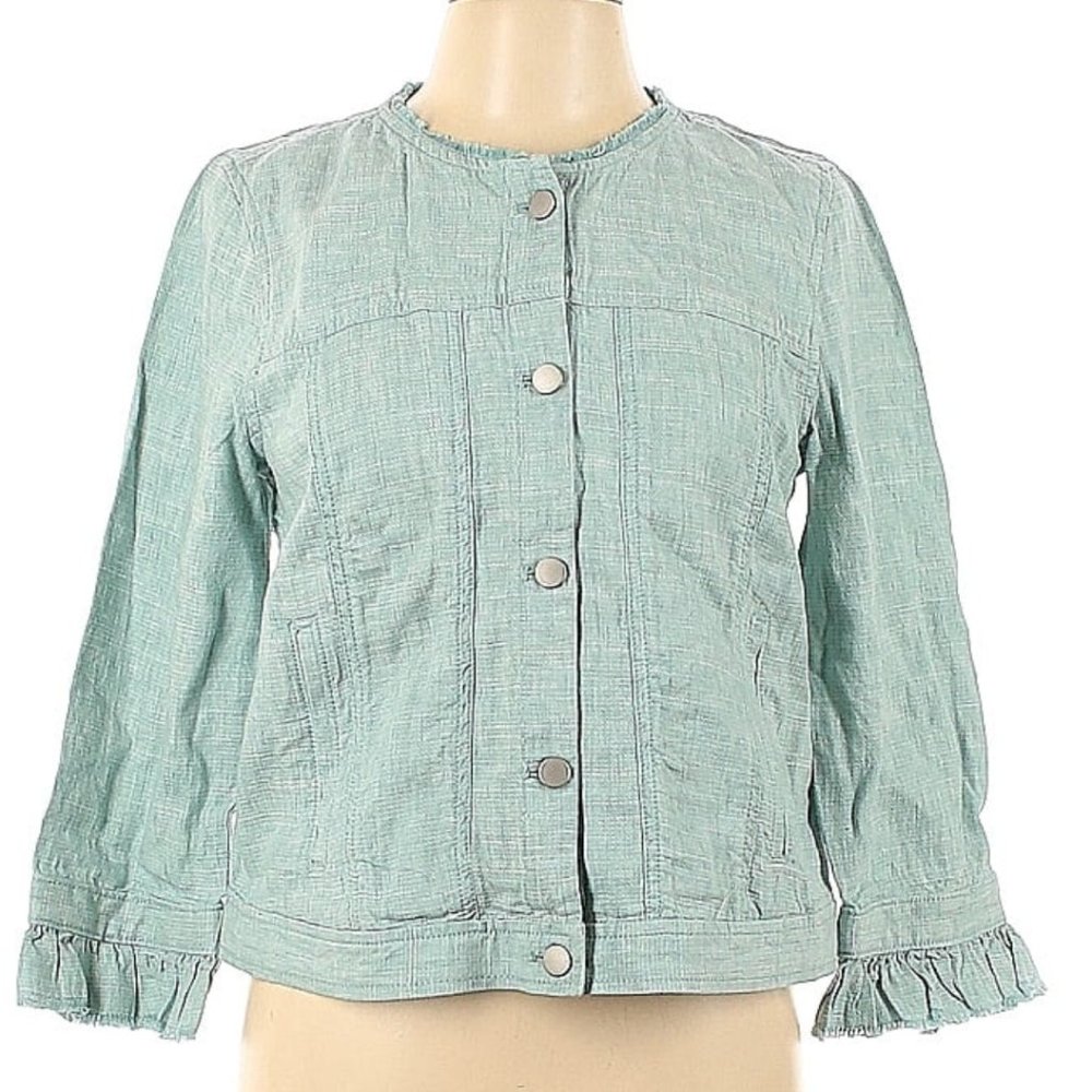 NEW Ann Taylor LOFT LINEN Seafoam Green jacket M Medium with tags NWT